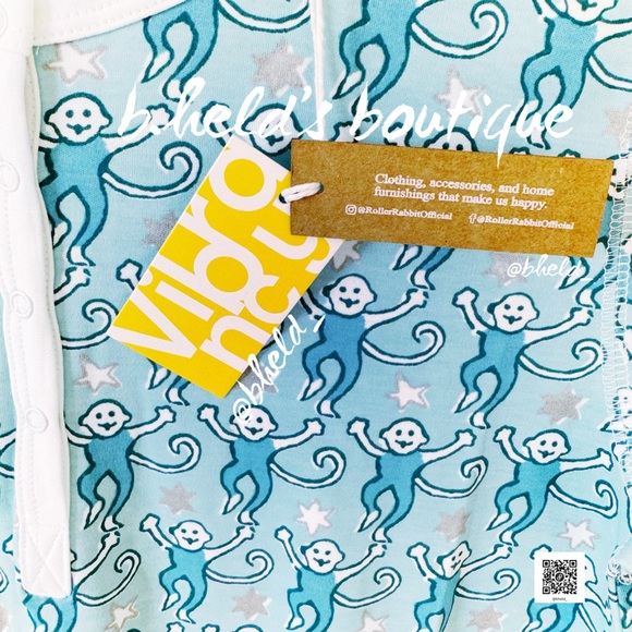 Roller Rabbit Star Monkey Pajamas in Blue Silver Size Small (S) Brand New NWT - Picture 4 of 16